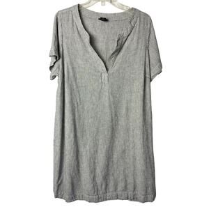 Tahari Linen Blend Shift Dress Womens 1X Gray Stripe Lightweight
